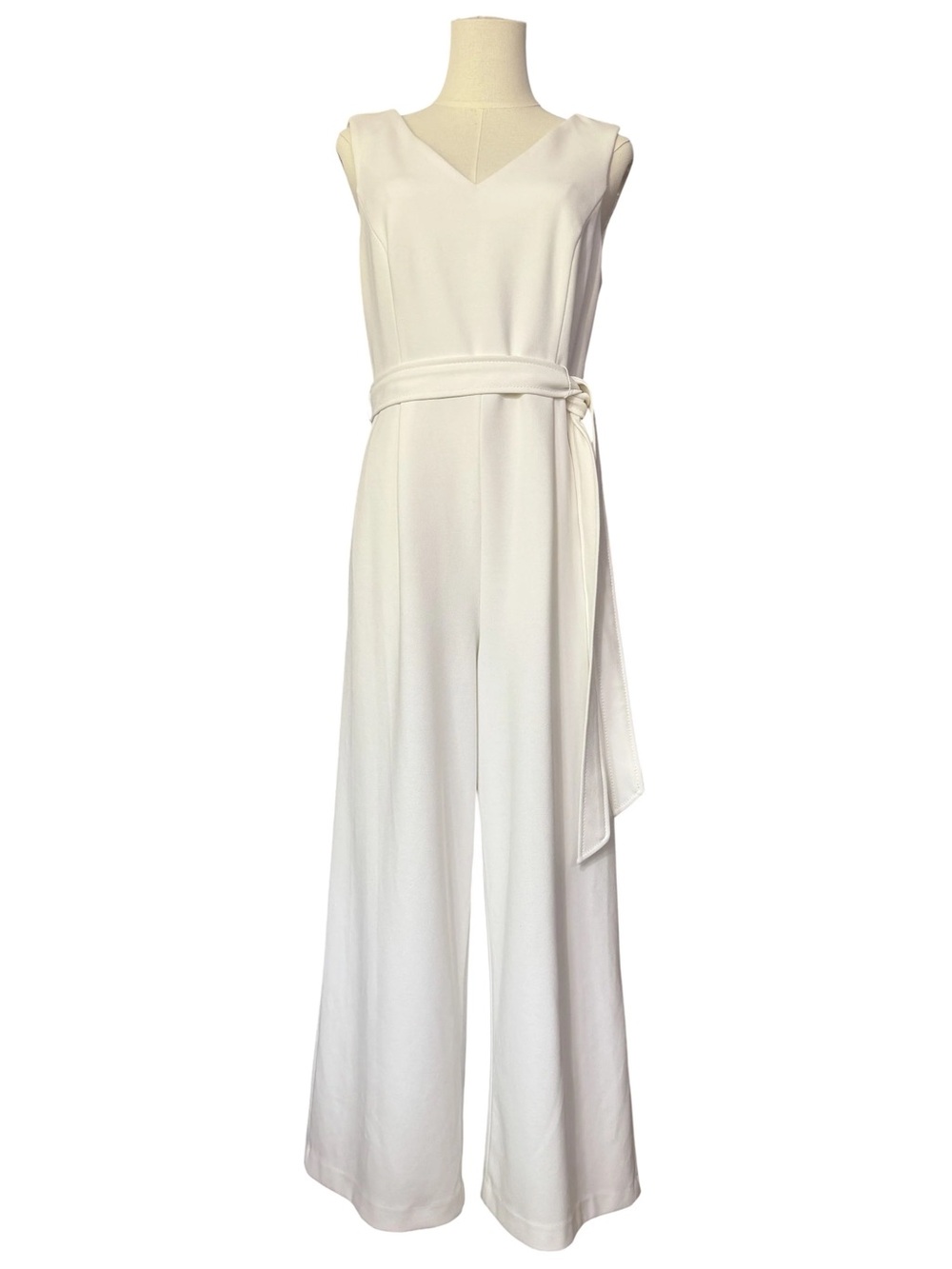 Calvin Klein White Wide Leg Belted Jumpsuit Size 8 Bridal Cocktail Formal